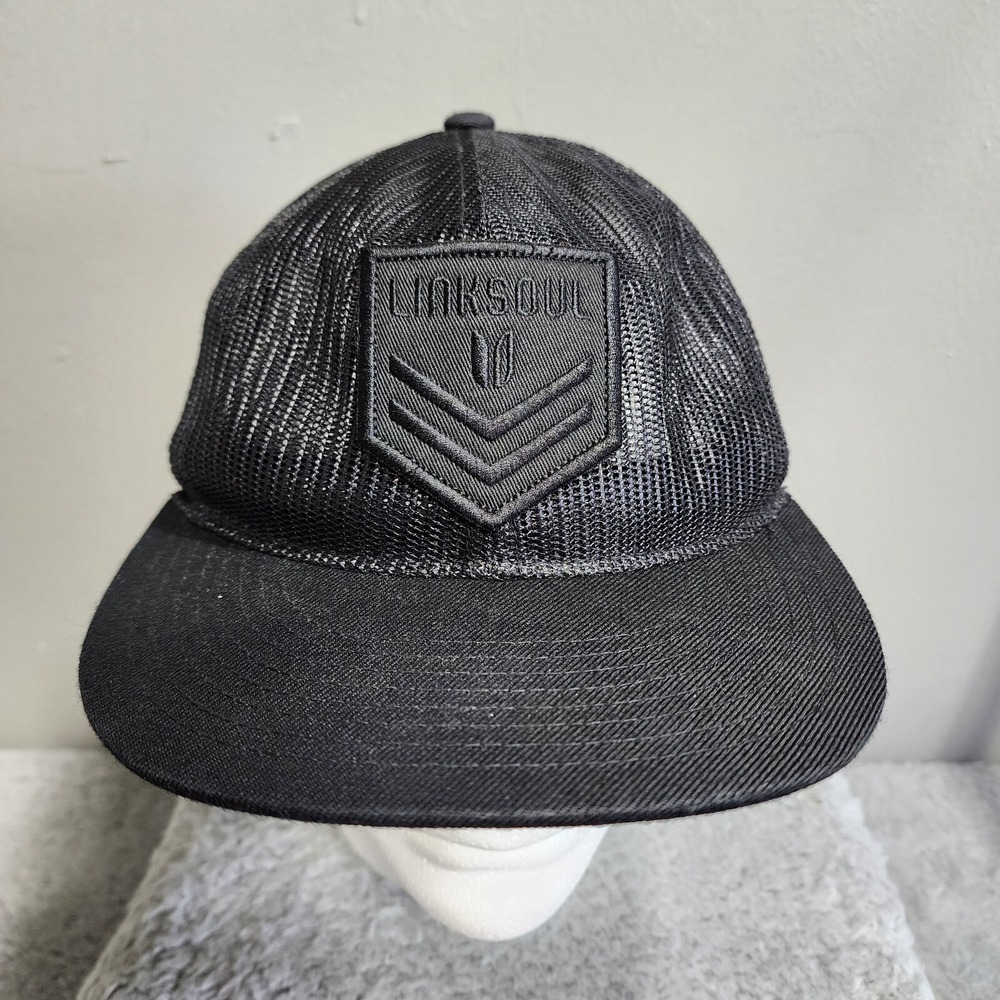 Link Soul Mens Snap Back Golf Hat One Size‎ Black Mesh Logo Mesh Adjustable